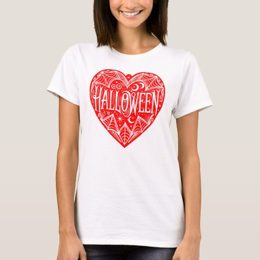ハロウィンハート、赤いハートの形、ホリデー Tシャツ (正面)