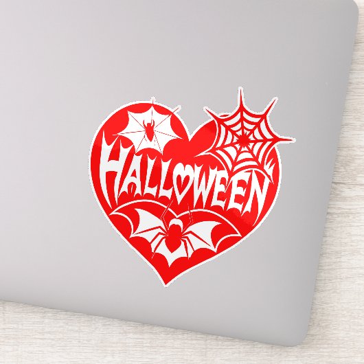 ハロウィンハート、赤いハート型、クモの巣 シール (詳細)