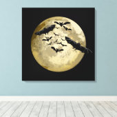 ハロウィンハーベストフルムーンアンドナイトフライトこうもり キャンバスプリント (インサイチュ (ウッドフロア))