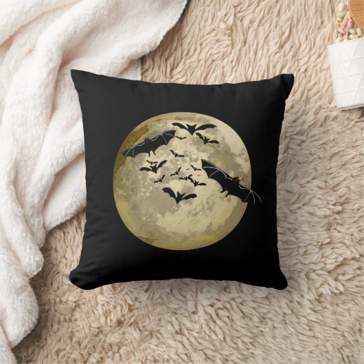 ハロウィンハーベストフルムーンアンドナイトフライトこうもり クッション (ブランケット)