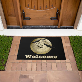 ハロウィンハーベストフルムーンアンドナイトフライトこうもり ドアマット
