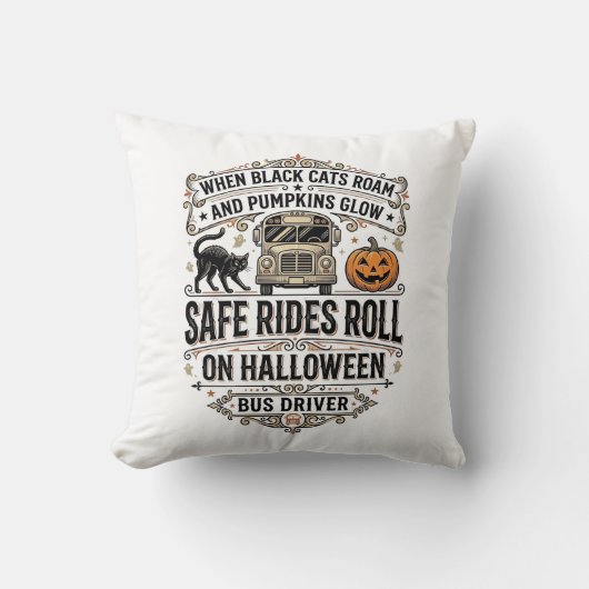 ハロウィンバス運転手スプーキー ビンテージ風彫刻 シャツ クッション (正面)