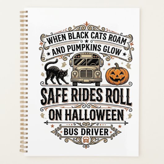 ハロウィンバス運転手スプーキー ビンテージ風彫刻 シャツ プランナー手帳 (正面)