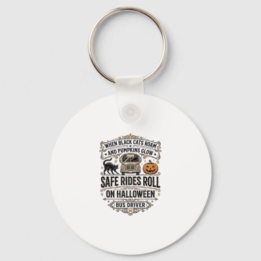 ハロウィンバス運転手スプーキー ビンテージ風彫刻Tシャツ キーホルダー (正面)