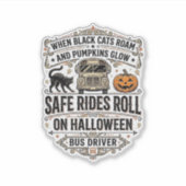 ハロウィンバス運転手スプーキー ビンテージ風彫刻Tシャツ シール (正面)