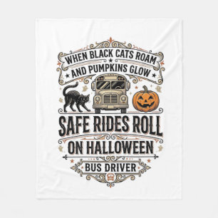 ハロウィンバス運転手スプーキー ビンテージ風彫刻Tシャツ フリースブランケット