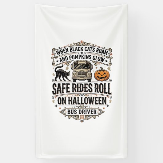 ハロウィンバス運転手スプーキー ビンテージ風彫刻Tシャツ 横断幕 (縦)