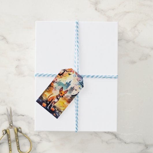 ハロウィンバセンジとカボチャ怖い ギフトタグ (より糸付き)