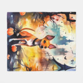 ハロウィンバセンジとカボチャ怖い フリースブランケット (正面(横))