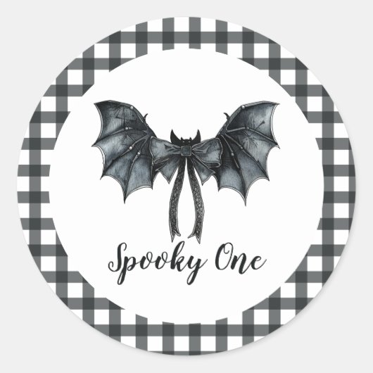 ハロウィンバットボウ スプーキー1歳 誕生日 ラウンドシール (正面)