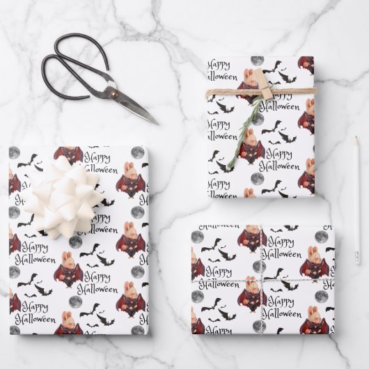 ハロウィンバニーラッピング紙フラットシートセット3 ラッピングペーパーシート (正面)