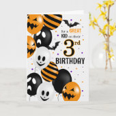 ハロウィンバルーンに登場する子供の3歳の誕生日 カード (黄色い花)