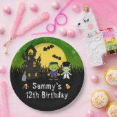 ハロウィンバースデーパーティースモンスターズ緑 ペーパープレート (パーティー)