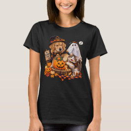 ハロウィンパイ猫犬ゴーストの面白いデザイン Tシャツ