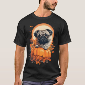 ハロウィンパグとカボチャ Tシャツ