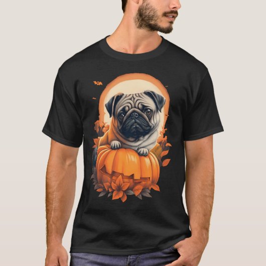 ハロウィンパグとカボチャ Tシャツ (正面)