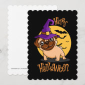 ハロウィンパグのフラットグリーティングカード 招待状 (正面/裏面)