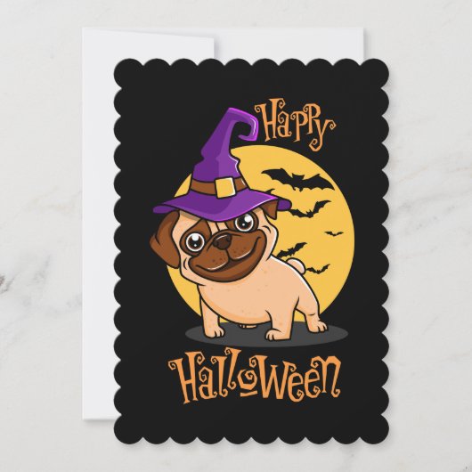 ハロウィンパグのフラットグリーティングカード 招待状 (正面)