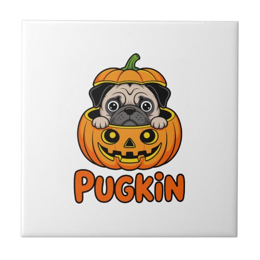 ハロウィンパグキン、パグの犬のかぼちゃ タイル (正面)