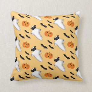 ハロウィンパグ幽霊カウトパンプキンこうもりイエロー  クッション