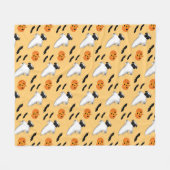 ハロウィンパグ幽霊カウトパンプキンこうもり フリースブランケット (正面(横))