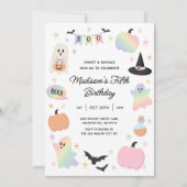 ハロウィンパステルカワイイ幽霊ホログラフィック誕生日 招待状 (正面)