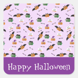 ハロウィンパターンありがとうカボチャ紫 スクエアシール