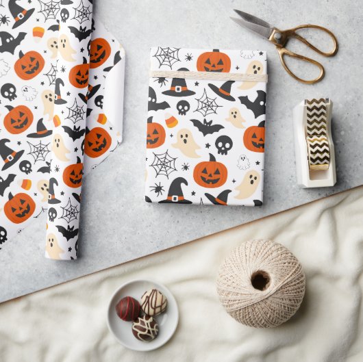ハロウィンパターンデザイン ラッピングペーパー (クラフト)