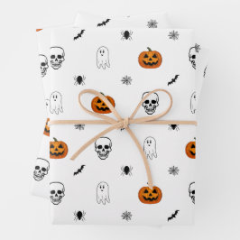 ハロウィンパターンホワイトラッピング紙シート ラッピングペーパーシート