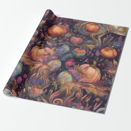 ハロウィンパターン用水色ユニコーン ラッピングペーパー (アンロールド)