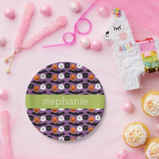 ハロウィンパターン – かわいいこうもりキャットカボチャ幽霊 ペーパープレート (パーティー)