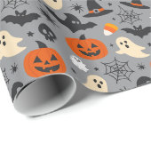 ハロウィンパターン グレー ラッピングペーパー (ロールコーナー)
