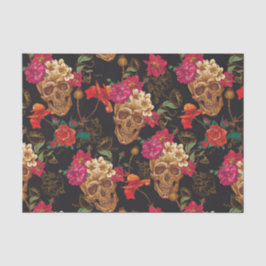 ハロウィンパターン、スカル、黒いバラ、ゴシック様式トレンディー 薄葉紙