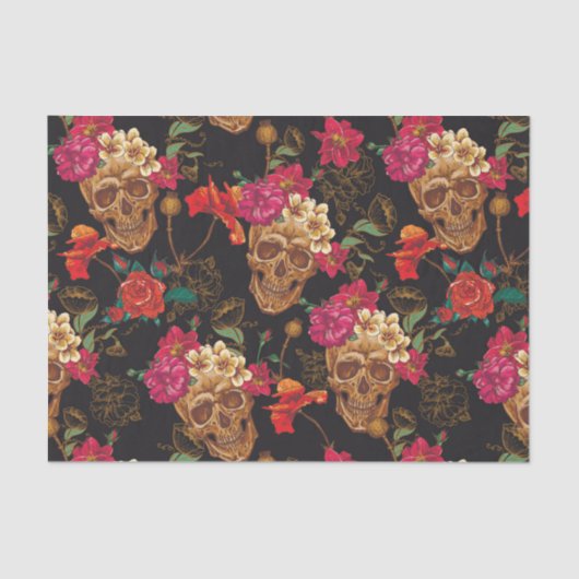 ハロウィンパターン、スカル、黒いバラ、ゴシック様式トレンディー 薄葉紙 (正面)