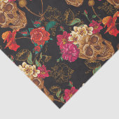 ハロウィンパターン、スカル、黒いバラ、ゴシック様式トレンディー 薄葉紙 (詳細)