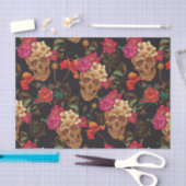 ハロウィンパターン、スカル、黒いバラ、ゴシック様式トレンディー 薄葉紙 (クラフト)