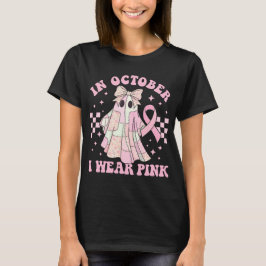 ハロウィンパッチワークの幽霊 ピンクリボン 乳がん Tシャツ