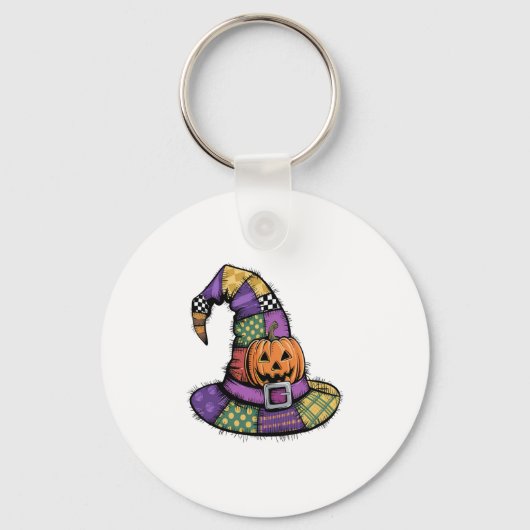 ハロウィンパッチワークの魔女不気味帽子 キーホルダー (正面)