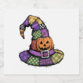 ハロウィンパッチワークの魔女不気味帽子 スパークリングワインラベル (シングルラベル)