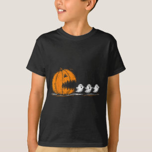 ハロウィンパレードで可愛いお化けを追いかけるそっくりカボチャ Tシャツ
