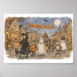 ハロウィンパレードの夜のシーンイラスト ポスター