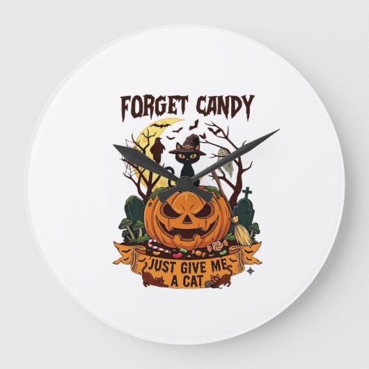 ハロウィンパンプキン_1 猫が欲しい お菓子はいらない ラージ壁時計 (正面)