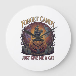 ハロウィンパンプキン_1 私にはお菓子より猫 ラージ壁時計