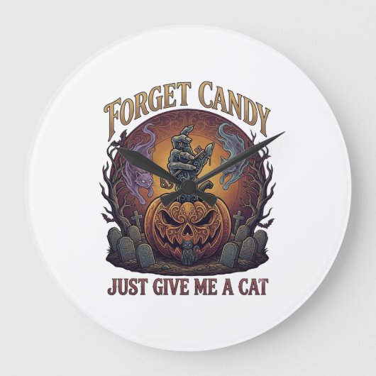 ハロウィンパンプキン_1 私にはお菓子より猫 ラージ壁時計 (正面)