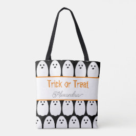 ハロウィンパーソナライズされたかわいい幽霊のトリックまたはトリート トートバッグ