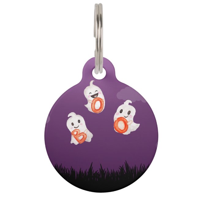 ハロウィンパーソナライズされたの衣装を着た可愛い犬と猫 ペット　ネームタグ (裏面)