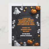 ハロウィンパーソナライズされたの魔女の帽子をかぶった写真 招待状 (裏面)