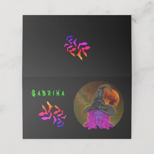 ハロウィンパーソナライズされたウィッチ プレイスカード (外部開封)