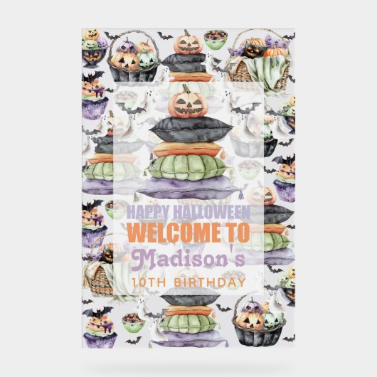 ハロウィンパーソナライズされたウェルカムサイン アクリルサイン (正面)