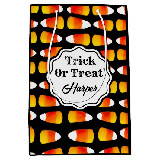 ハロウィンパーソナライズされたキャンディーコーントリックまたはトリート ミディアムペーパーバッグ (正面)
